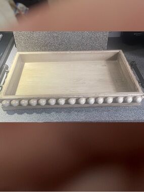 Pottery Barn Neutral Wood Bead Decorative Tray